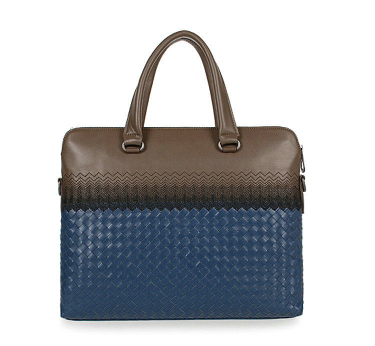 Bottega Veneta intrecciato leather briefcase 1159349-5 blue&brown